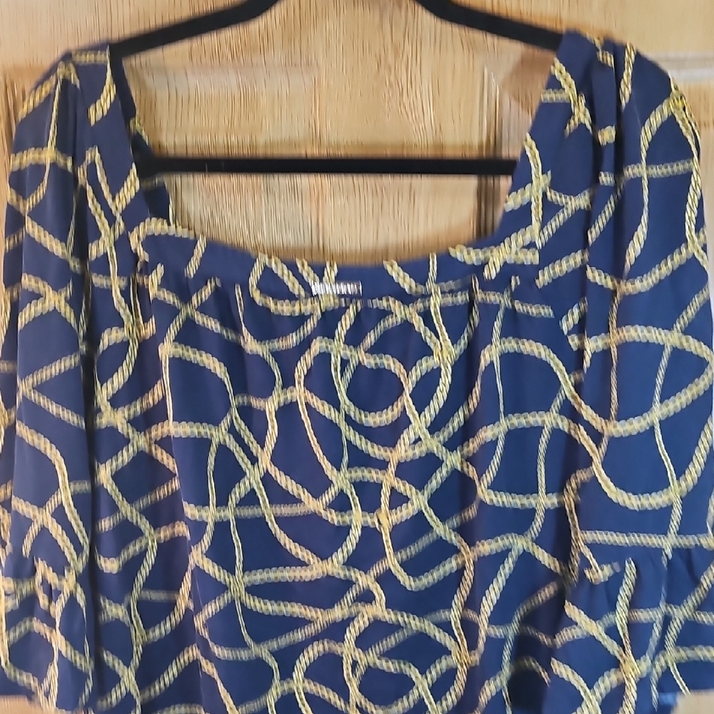 Michael Kors Dark Blue Top with Gold Chain Pattern - Picture 8 of 9
